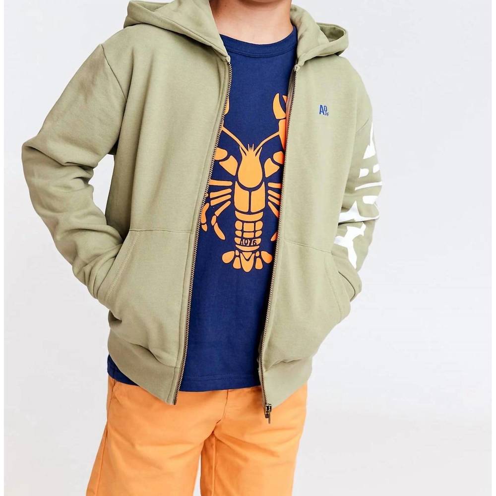 NEW AO76 kids norman full zip requin hoodie in green